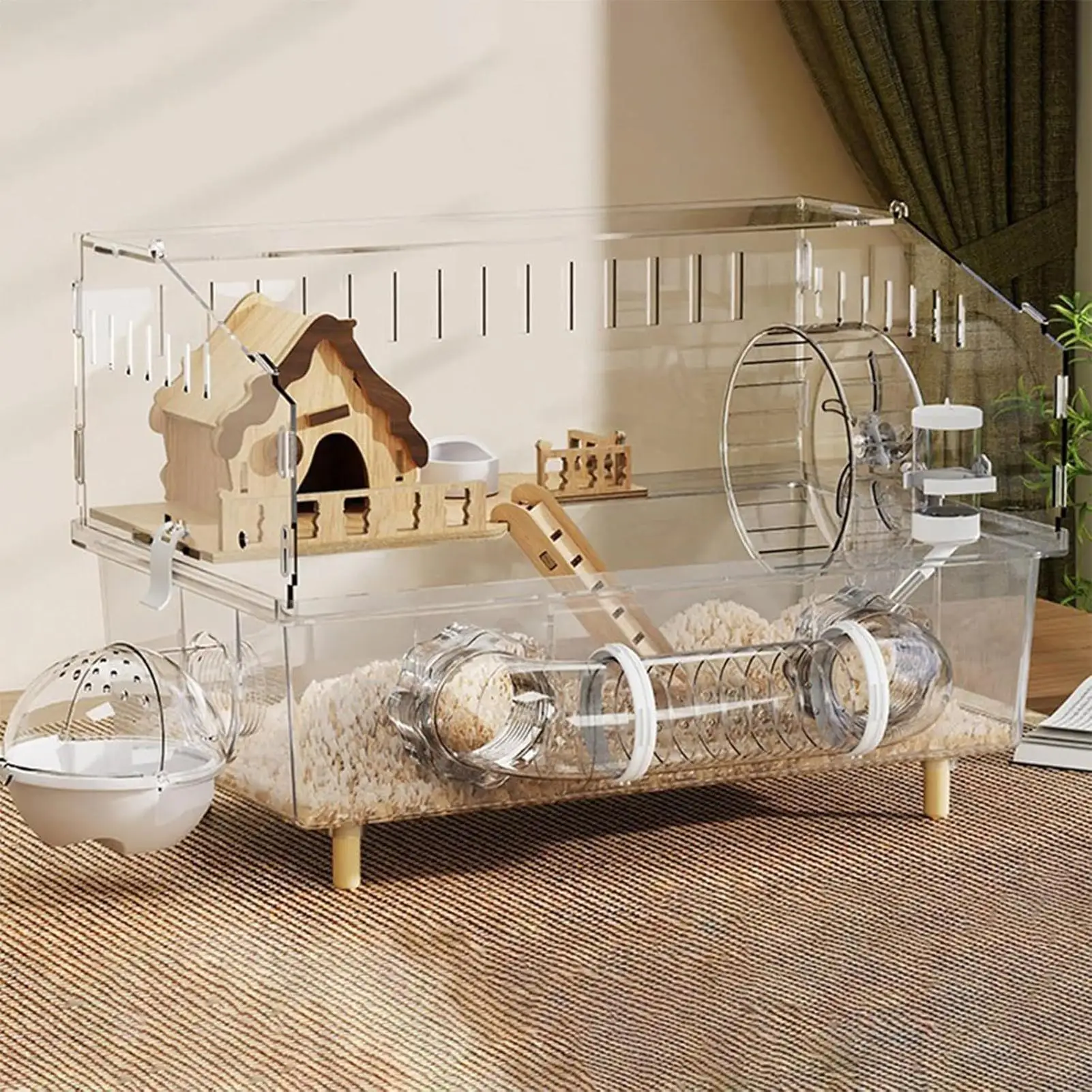 Jaula para Hámster de 2 Niveles, Acrílico Transparente, Hábitat para Mascotas, Recinto para Hámster para Interiores y Exteriores, Hogar, Jardín, Cría, Observación, Tienda de Mascotas