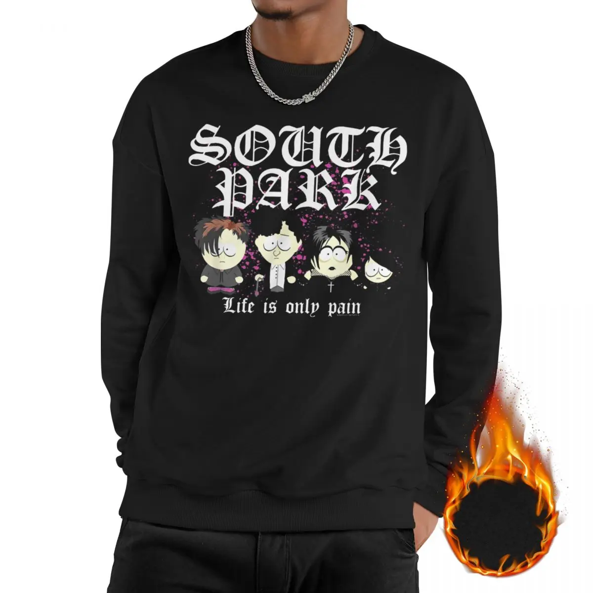 

Men's Southpark Goth Kids Life Is Only Pain Casual Long Sleeves Sweatshirts Fleece Lined Pullover Crewneck Sweatshirt Hoodie