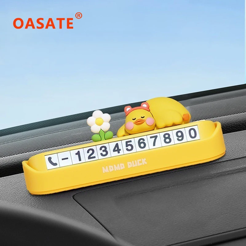 OASATE 귀여운 노란 오리 임시 주차 카드, 전화 번호 카드 플레이트, 자동차 스타일링, 주차 중지, 자동차 액세서리