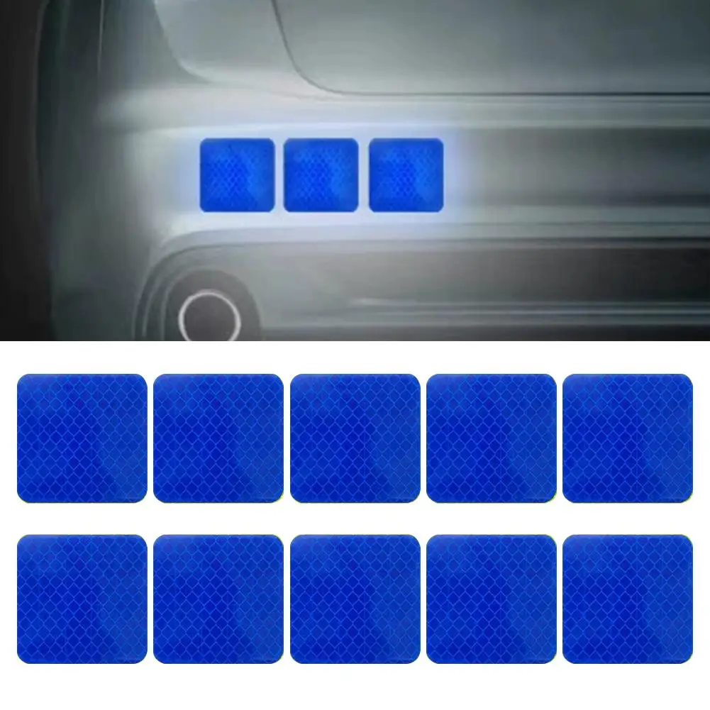 Adesivos refletivos para motocicleta, 10 peças, 5cm, reflexão forte, 300m, visibilidade, redondo/quadrado, decalques de aviso de segurança noturna para bicicleta, carro