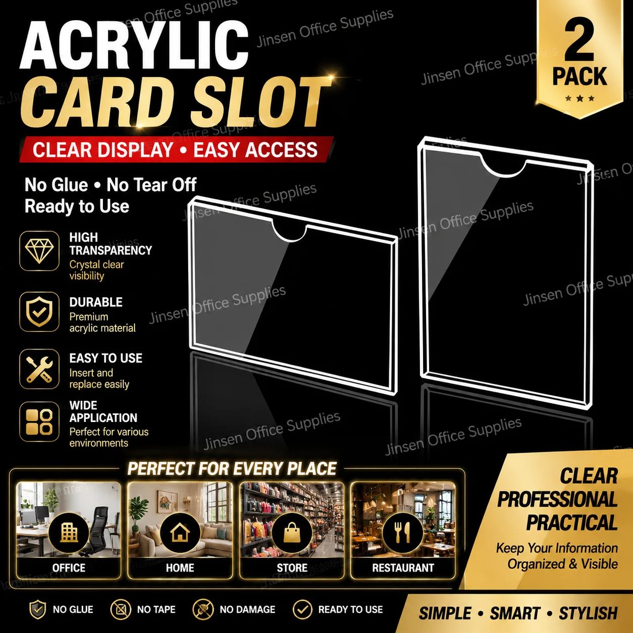 2pcs A4 A5 A6 Acrylic Card Slot Wall Mount Sign Holder Transparent Plastic For Office, Home, Store, Restaurant