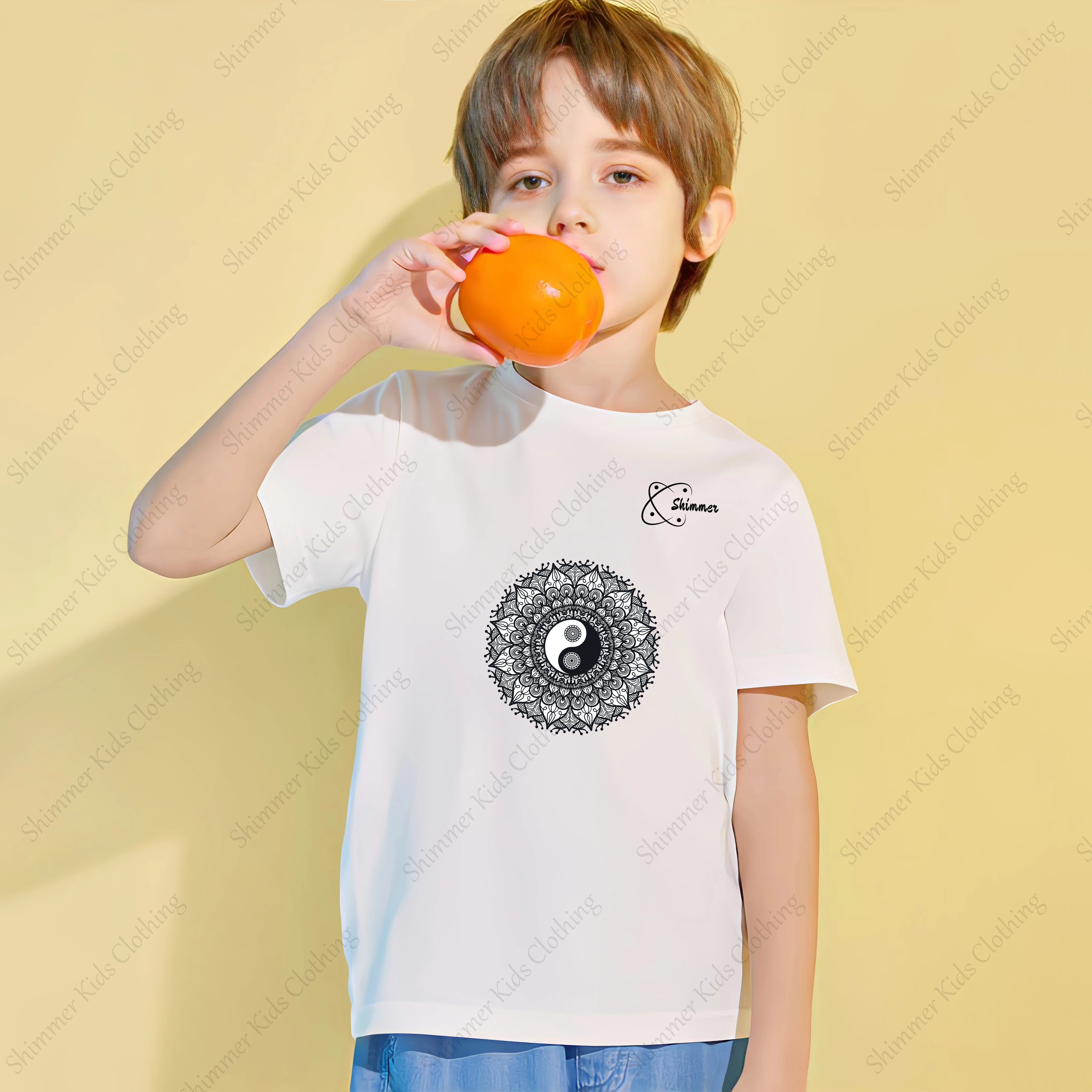 Shimmer New Tai Chi Yin Yang 2024 Summer 4-14 Years Children Kid Boy Girl Lightweight-Breathable 100% Cotton Print T-Shirt Tops