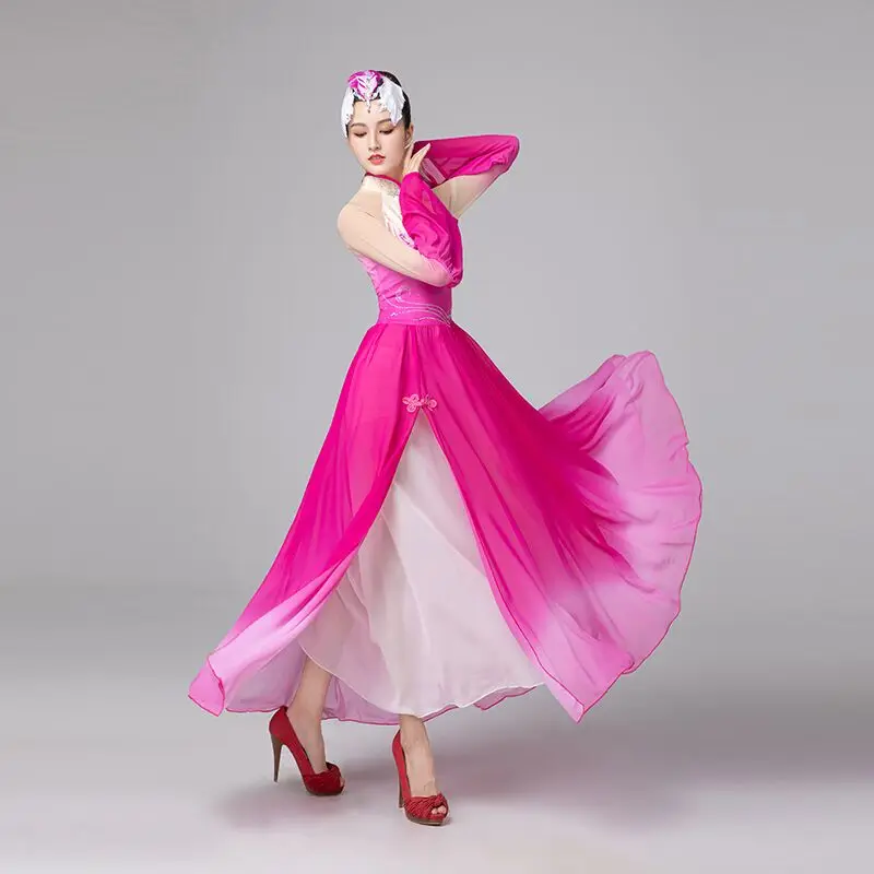 Pink Dress Flower Dance For Women Wedding Dance Performance Long Sleeve Classic Dress Styles In Fashion With Headwear