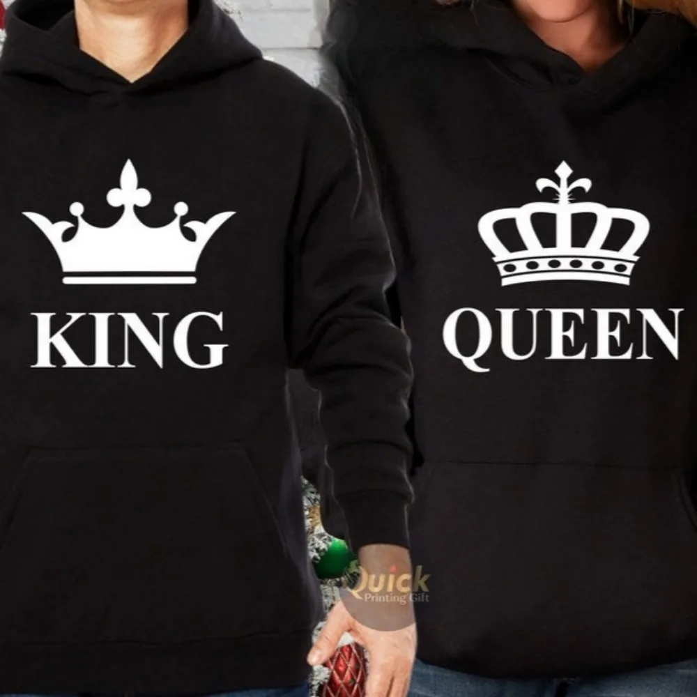 

King Queen Matching Hoodies Valentine's Day Couple 2026 Valentine's Day Couple Matching Casual Long-sleeve Sweatshirts Hoodie