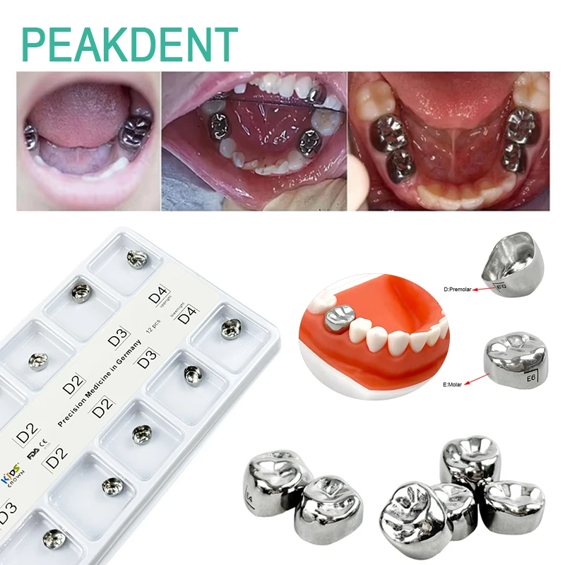 

Twelve pcs/box Dental Children Stainless Steel Preformed Metal Crowns Dental Tools Temporary Filling Material