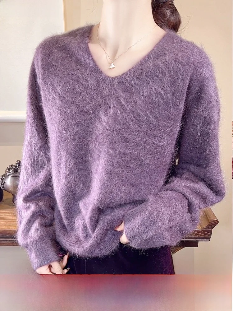 

Purple Women's Camere Sweater V-Ne Soft Cozy Inner Wear Long Sve Casual Sle Faionable Autumn Winter Top