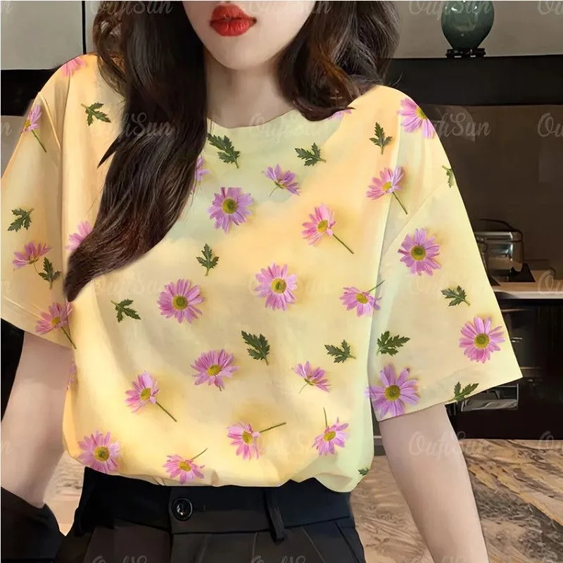 

Summer Women Fashion Simplicity Loose All-match Printing O-neck Short Sleeve T-Shirt Women Clothes Trend Casual Temperament Tops