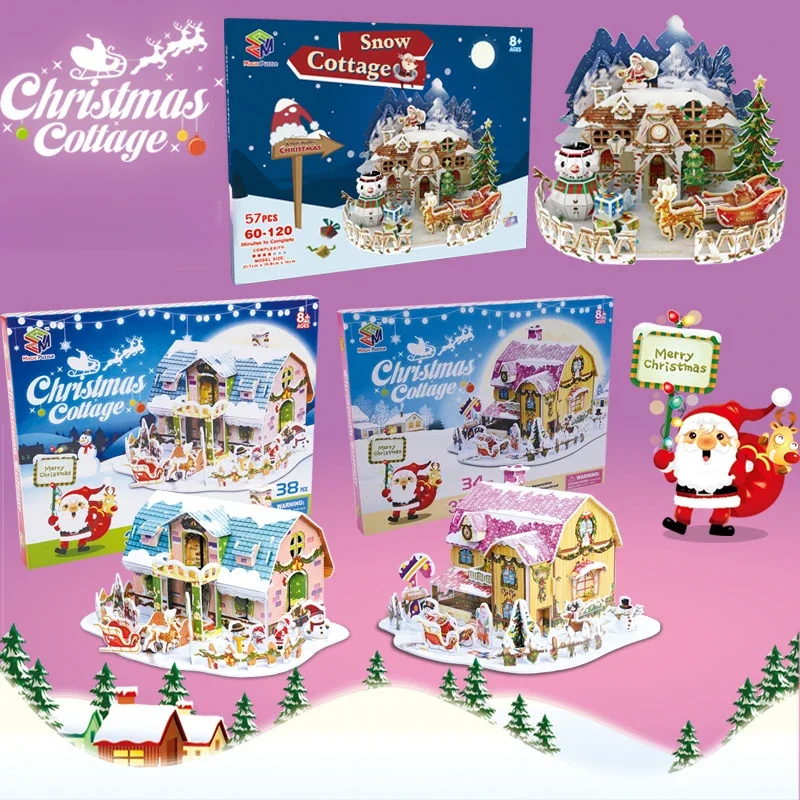 

3D Jigsaw Puzzles Creative Puzzle Set Children's Toys Christmas Cottage DIY Educational Toys New Year Christmas Gift Baby Toys