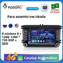 Podofo 2 Din Android 11 Radio Car Multimedia Player Carplay For VW/Volkswagen/Golf/Polo/Tiguan/Passat/b6/SEAT/leon/Skoda/Octavia