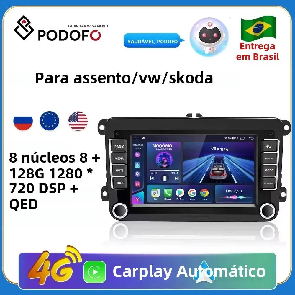 Podofo 2 Din Android 11 Radio Car Multimedia Player Carplay For VW/Volkswagen/Golf/Polo/Tiguan/Passat/b6/SEAT/leon/Skoda/Octavia