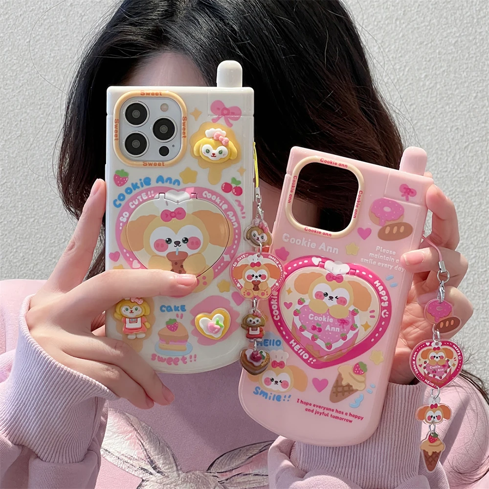 

Cartoon Telephone Disney CookieAnn with Mirror Pendant Phone Case for IPhone 15 14 13 12 11 Pro Max Anti-fall Back Cover Funda