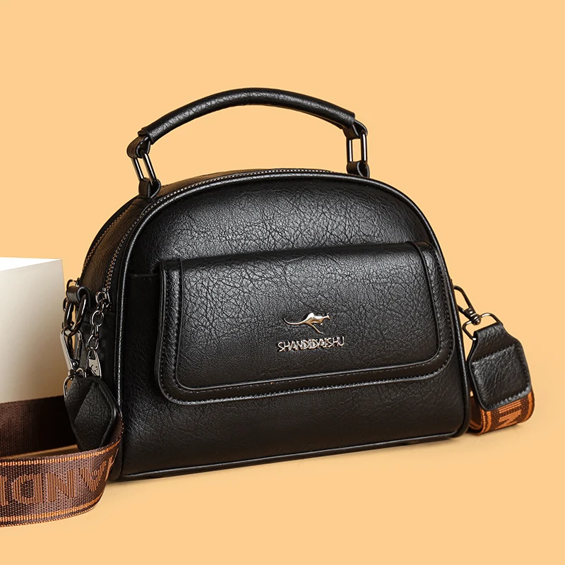 

Casual Retro Soft Leather Handbag Women's Bag New Simple Multi-layer Single Shoulder Slant Cross Bag Trendy Small Square Bag SAx