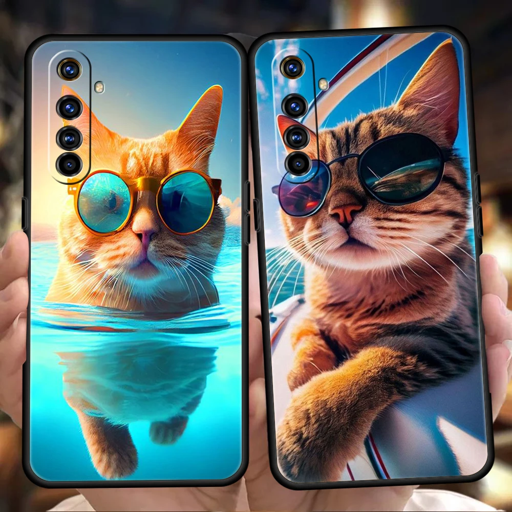 Cute Pinched Face Animal Cat Phone Case for Realme 8 9 Pro Plus 8i 9i 6 7 GT2 C21 C25 C3 C11 11 Pro 5G Plus Shockproof TPU Shell