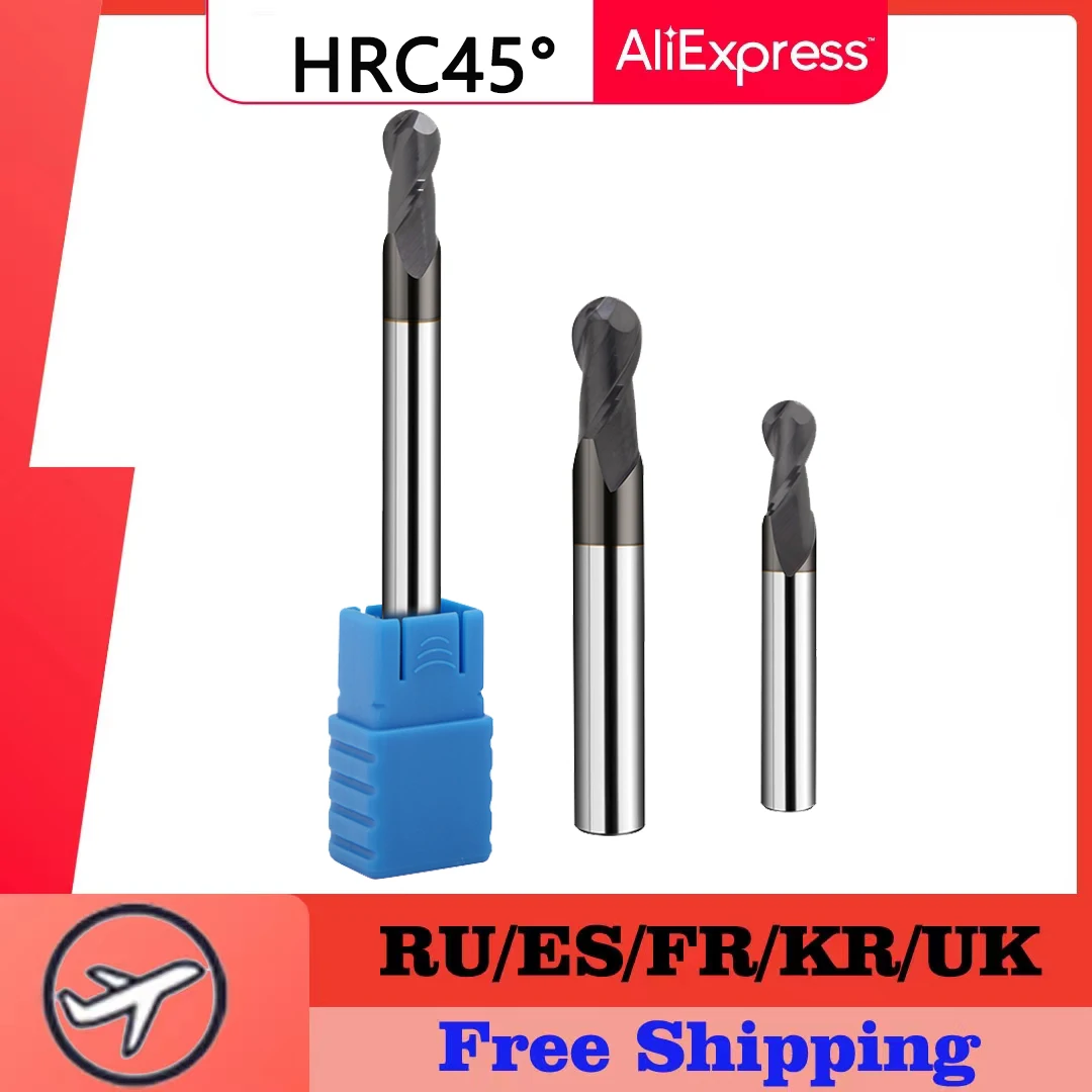 

2 Flute HRC45 Ball Nose End Mill Tungsten Carbide Cutter CNC Bit R0.5 R0.75 R1 R1.25 R1.5 R1.75 R2 R3 R4 R5 R6 R7 R8 R9 R10