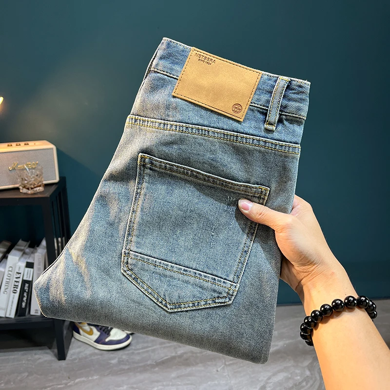 

TC2931 High Street denim shorts broken holes men tide elastic Slim embroidery patches five-minute trousers