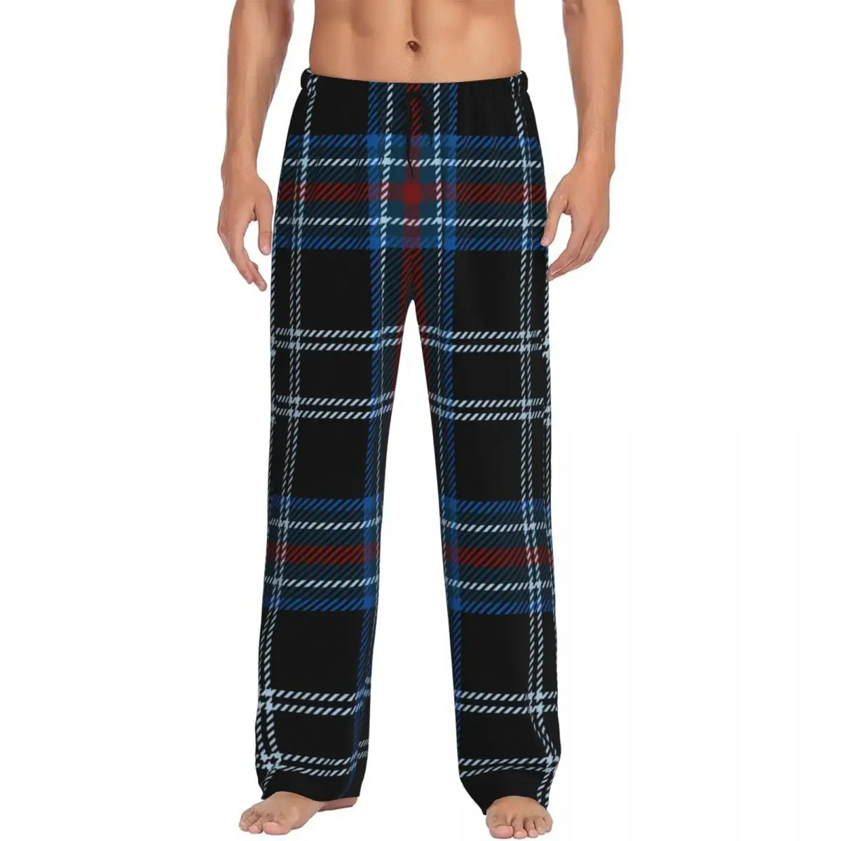 

Custom Check Plaid Fabric Texture Tartan Pattern Pajama Pants Men's Lounge Sleep Stretch Sleepwear Bottoms with Pockets