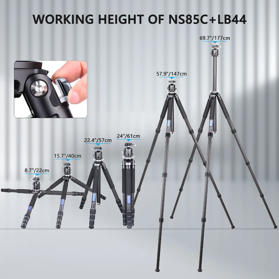 ARTCISE NS85C Kohlefaser-Kamera-Kompaktstativ, Outdoor-Reisestativ für den Außenbereich, für Sony/Nikon/Canon DSLR-Kamera, Belastung 20 kg – Detail 8