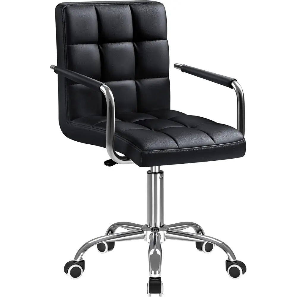 Padded Swivel Office Chair with Wheels, Adjustable PU Leather Desk Chair for Home and Work, Comfortable 360 Rotation (Black)