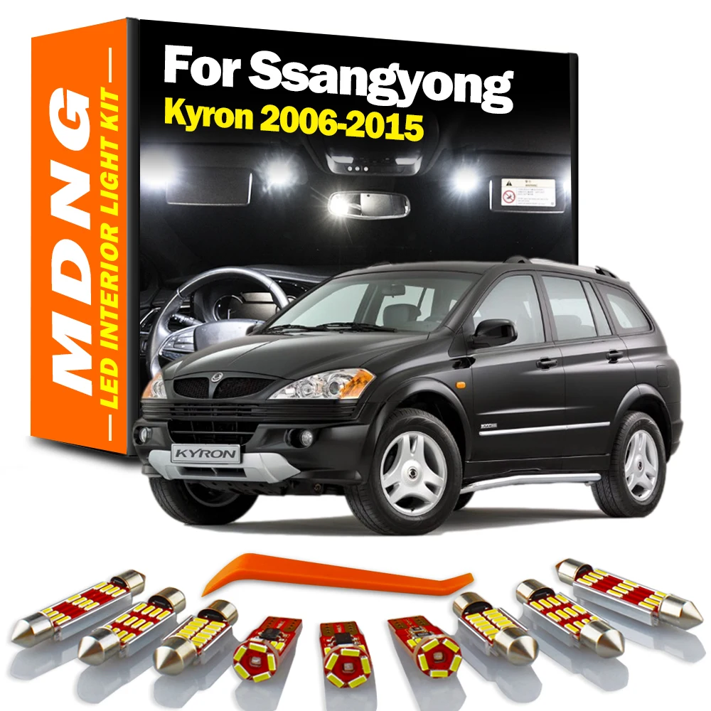 MDNG 10Pcs Canbus LED Interior Map Plate Light Kit For Ssangyong Kyron 2006 2008 2009 2010 2011 2012 2013 2014 2015 Car Bulbs