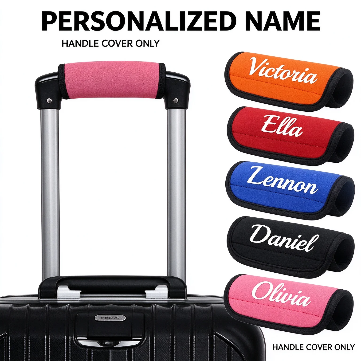 Custom Name Luggage Handle Wrap, Personalised Suitcase Grip Cover, Travel Luggage Identifier, Anti-slip Handle Protector