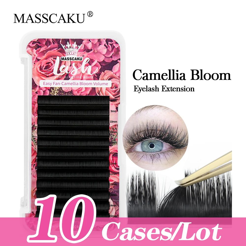 MASSCAKU 10Cases/lot Premium Mink Easy Fanning Blooming Individual Eyelashes Extension C/CC/D/DD Curl Premade Fan Makeup Lashes