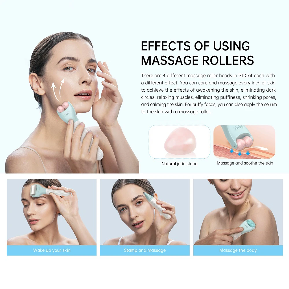 10 In 1 Derma Roller Kit Face Massager Jade Ice Roller Beard Hair Growth Microneedling Derma Rolling System Facial Skincare