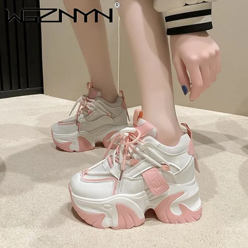 

Women High Platform Ventilate Mesh Sneakers New Non-slip lace-up Women Shoes Sole Casual Shoes 10CM Chunky Dad Sports Sneakers