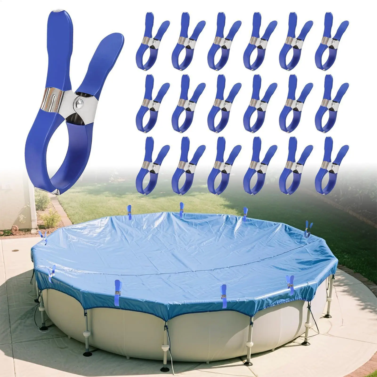 12 pcs Stainless Steel Pool Cover Clips Anti-Scratch Windproof Fasteners for Winter Tarp Outdoor Beach Backyard Patio Furniture