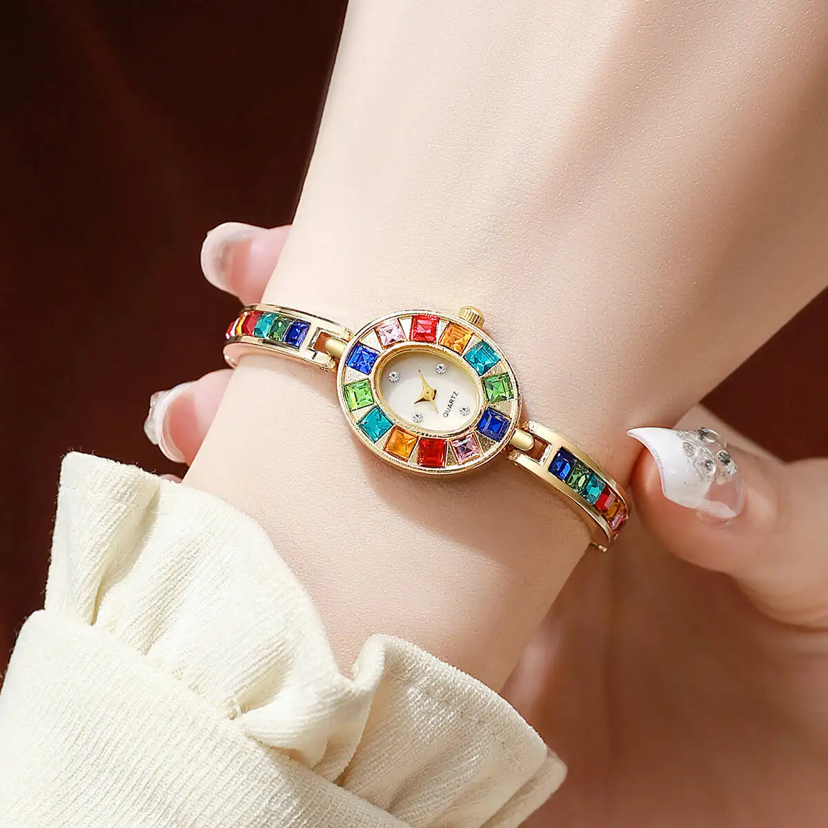 2PCS/Set Luxury Rhinestone Women Watches Fashion Bracelet Band Quartz Watch Rope Bracelet Set Reloj Mujer（Without Box）