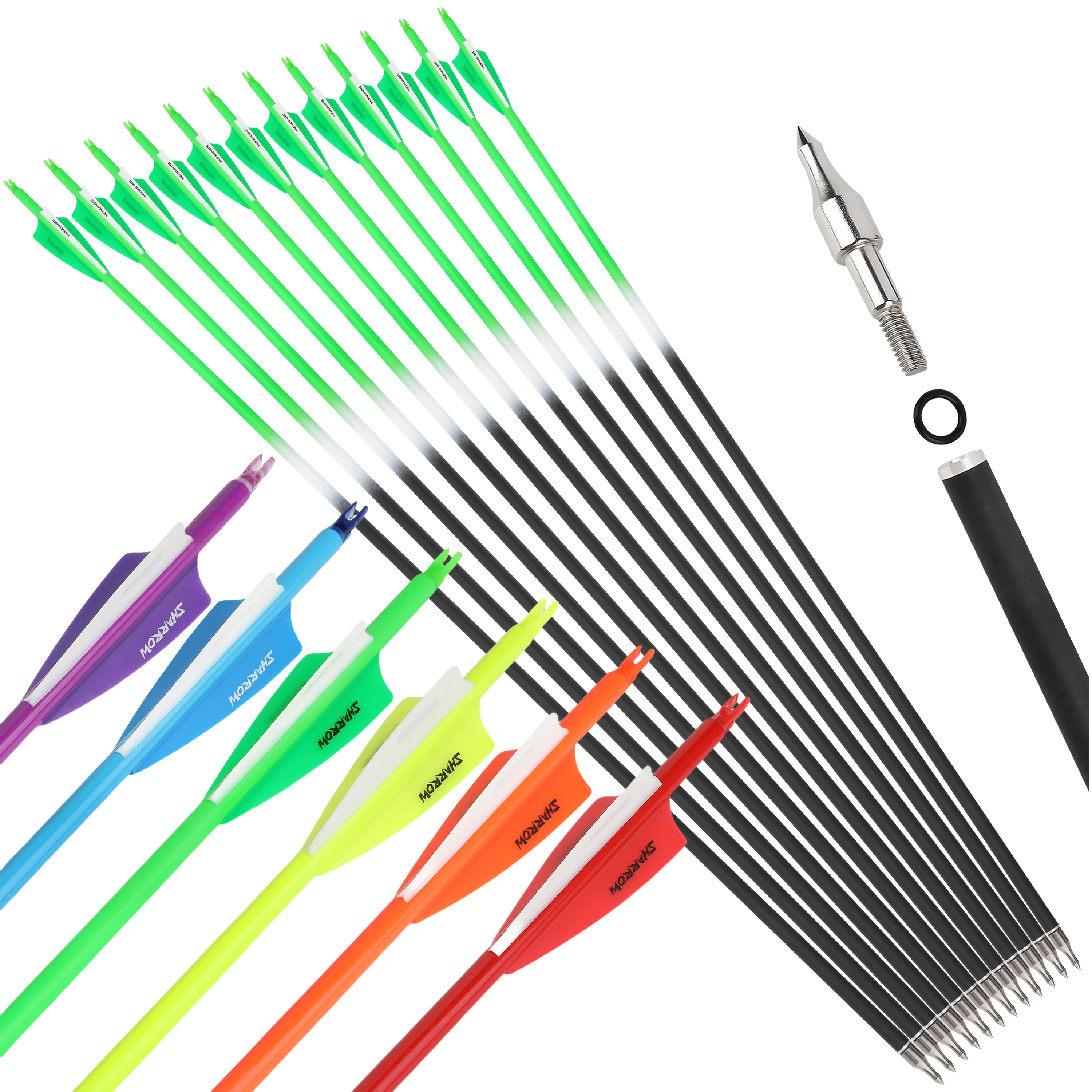 6/12pcs Spine 500 Archery Mixed Carbon Arrow 30inch Rubber Vane 100Grain Replaceable Arrowhead Bow Outdoor Shooting Hunting