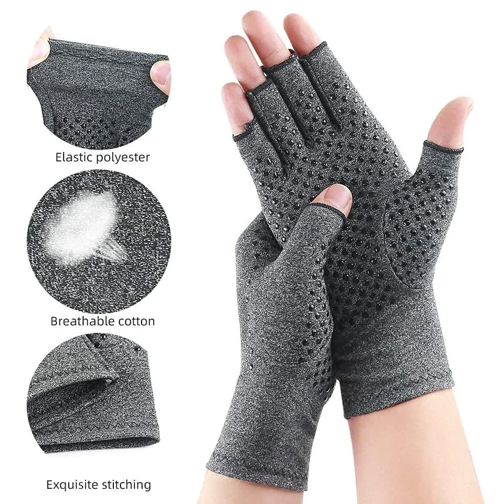 1Pair Arthritis Magnetic Compression Gloves Unisex Open-Finger Therapy Compression Gloves Carpal Tunnel Pain Relief Typing Glove