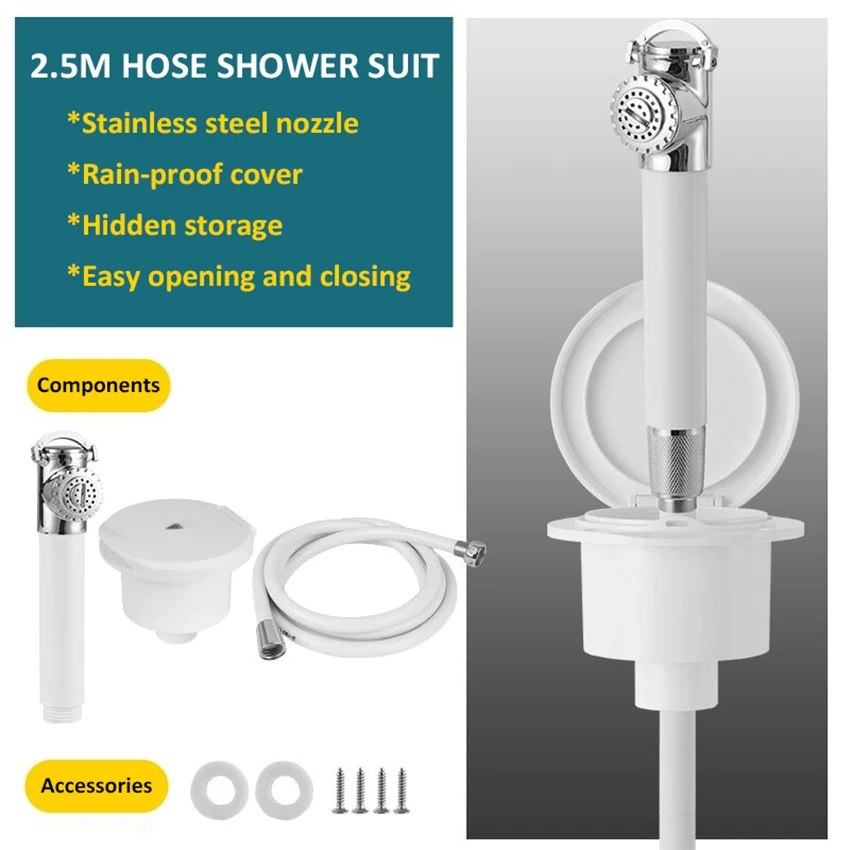Marine Accessories Stainless Steel External Shower Box with Pull-Out Shower Nozzle For Yacht Speedboat RV Use Marine Shower Set