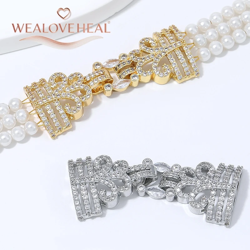 Luxuriöser 18K vergoldeter Messing-Verbinder mit mehrreihiger Schleife und Perlen sowie CZ für DIY-Armband- und Halsketten-Schmuckherstellung. – Detail 18