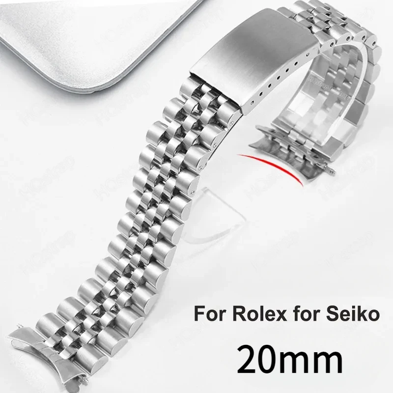 

Твердый стальной ремешок 20 мм для часов Rolex, браслет для Seiko, складная пряжка, металлический ремешок для часов, роскошный изогнутый конец