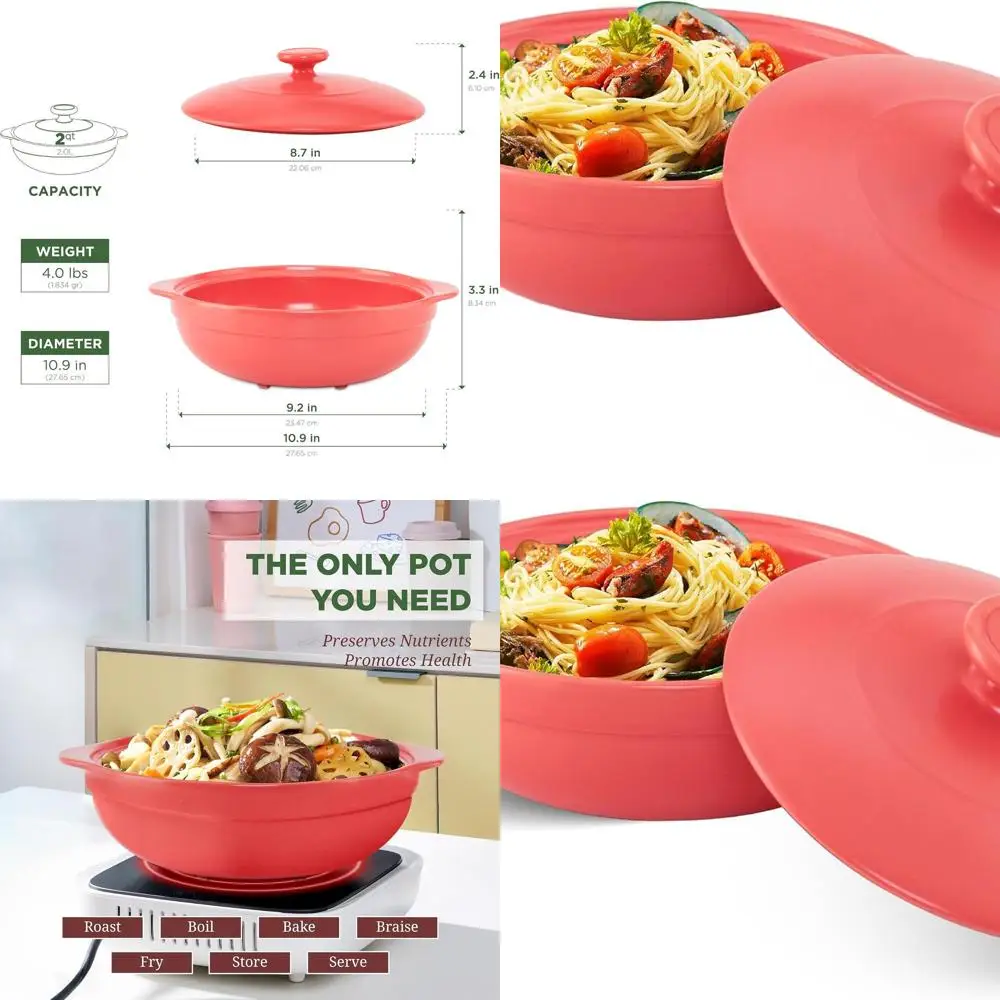 

2-Qt Porcelain Dutch Oven with Lid - Lead-Free, Oven-Safe up to 482°F, Ideal for Gas & Infrared Cooking, Perfect for Marinating,