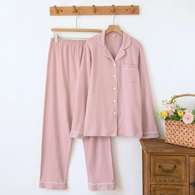 

Autumn and Winter 100% Cotton Pajamas for Women Set Long Sleeve Button Lapel Sleepwear Soft Pjs 2-piece Set Top and Pants