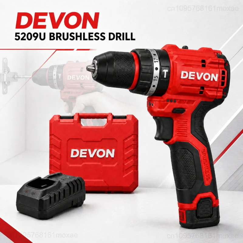 DEVON 12V 50Nm Brushless Impact Drill Cordless Electric Screwdriver Multi-Function Hand Drill for Home Electrician Power Tool