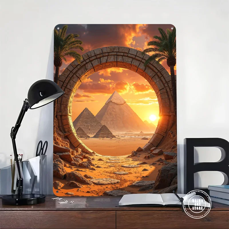 Egyptian Pyramids Through Stone Stargate Poster Customized Vintage Metal Signs Wall Art Retro Tin Plaque for Home Decorations
