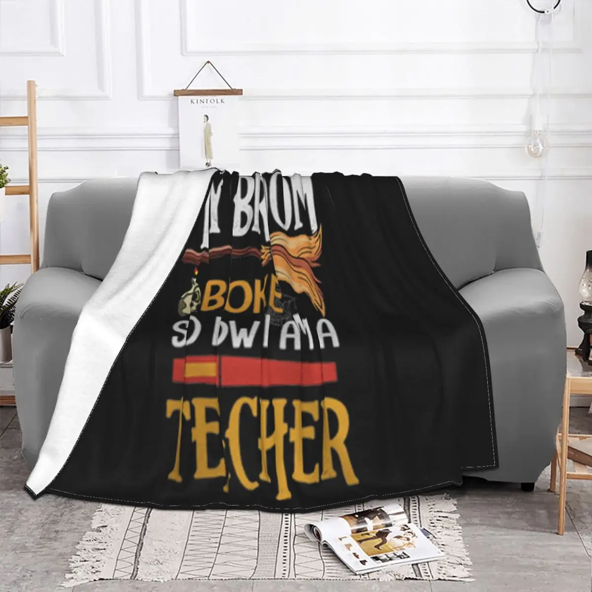 Halloween My Broom Broke So Now I Am A Teacher Men Youth Slim Fit Lowest Price Wholesale Punk Throw Blanket