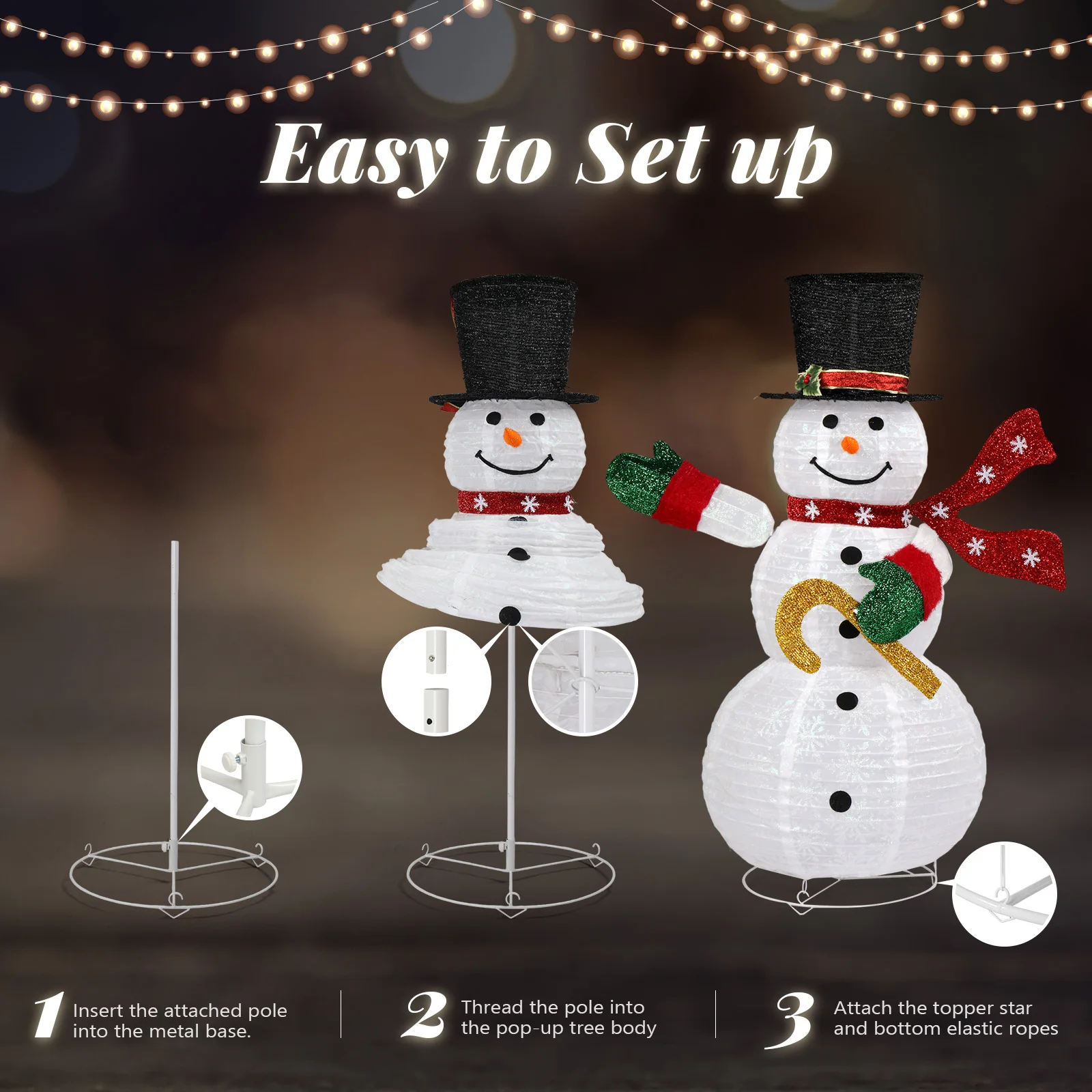 Boneco de neve pop-up iluminado de 4 pés, grande decoração de férias de Natal com 100 luzes LED, chapéu superior, cachecol para decoração de Natal de quintal de gramado ao ar livre