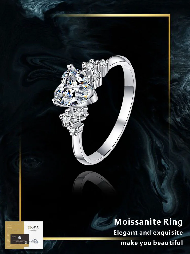 

925 sterling silver moissanite ring VVS1 D-color with GRA certified fashion luxury classic 1CT heart ring for women jewelry gift