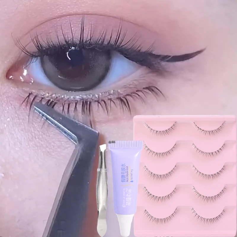 5 Paar untere Wimpern mit Kleber und Pinzette unter Wimpern weiche untere Wimpern klares Band natürliche Wimpern koreanisches Make-up