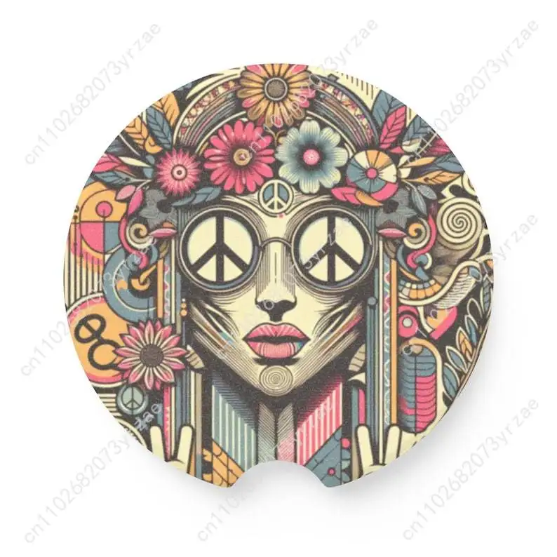 

Peace Love Car Coasters 2pcs Absorbent Anti Slip Car Coasters Scalding Waterproof Easy Clean Car Interior Accessories