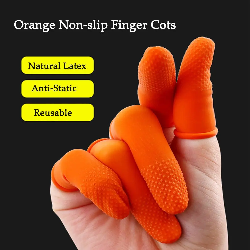 100PCS Reusable Fingertip Protective Natural Latex Rubber Gloves Finger Cover Orange Finger Cots Protector Gloves