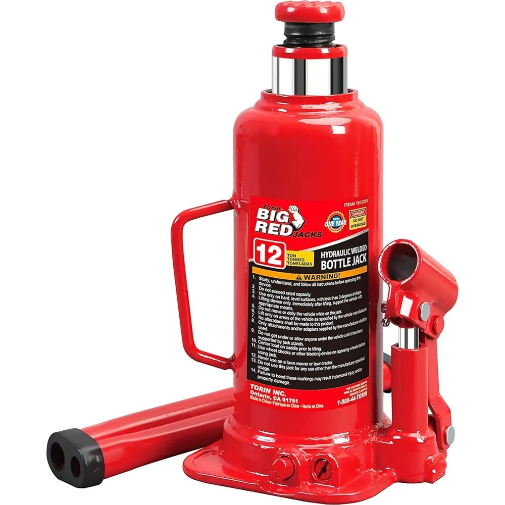 

12 Ton Hydraulic Bottle Jack, 24,000 lb Capacity, Red - Durable & Safe for Home and Commercial Use