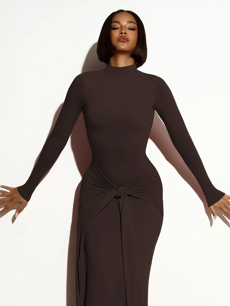 Estranho gato elegante vestido bandagem feminino manga cheia 2025 primavera tendência estiramento magro férias festa de aniversário streetwear vestidos