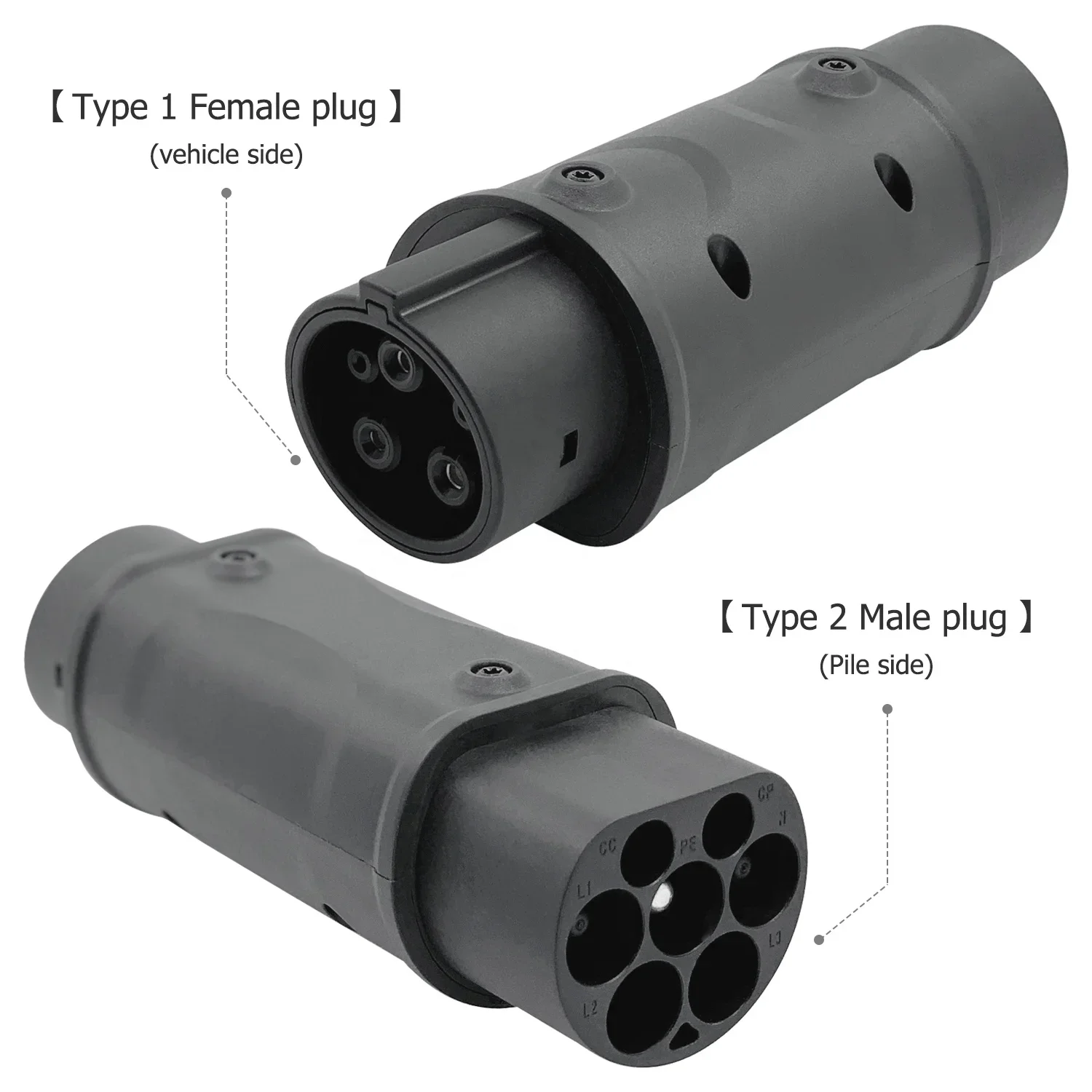 Type2 to Type1 EV Adapter 32A Single Phase Compatible with Type-2 Charger for Electric Car with Type 1 Charging Socket