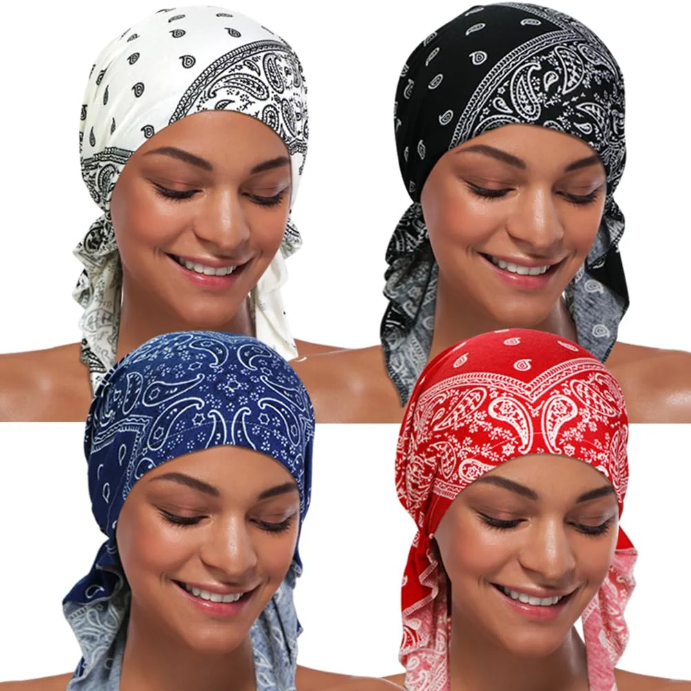 Women Chemo Hat Muslim Fashion Turban Beanie Pre-Tied Headwraps Headwear Bandana For Hair Loss