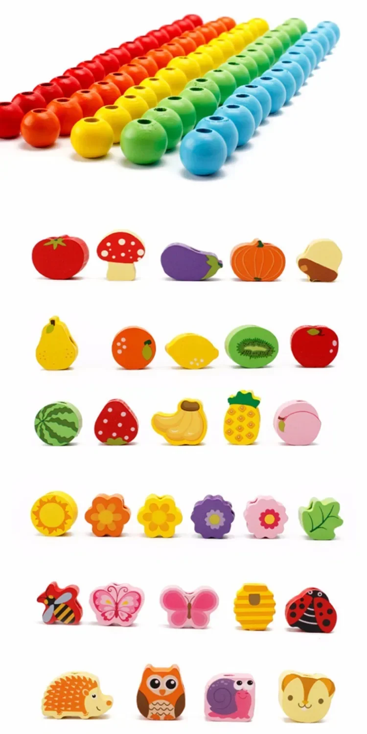 [Funny] My fruit tree Colorful Multifunction Tree Wooden Beads Toys Education Wooden Toys Animal Fruit Beads Montessori Toy gift