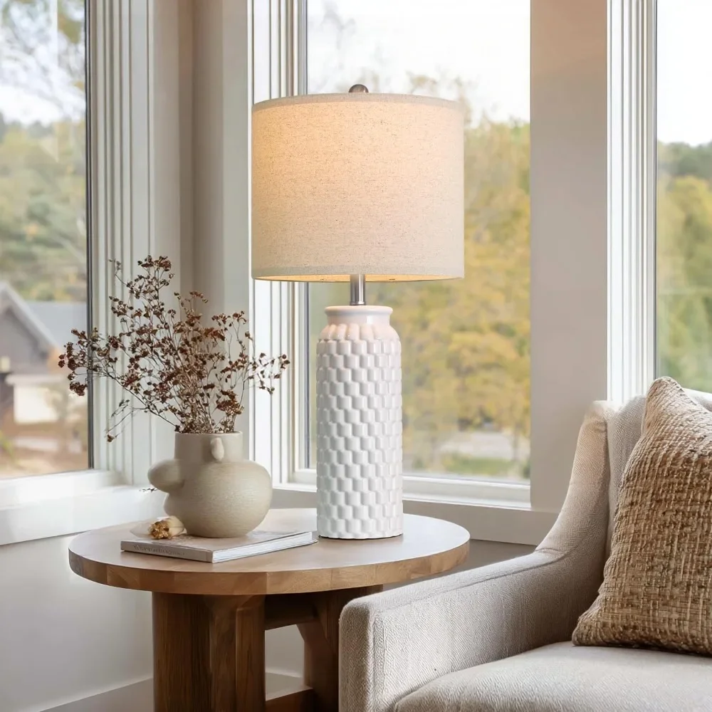 27" Ceramic Table Lamp Set of 2 - Modern Farmhouse & Boho, Bedside Nightstand Lamps for Bedroom, Living Room, Desk view 2